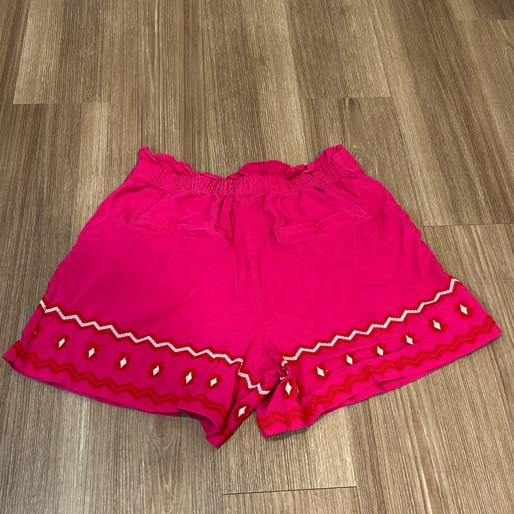 LOFT Embroidered Pink Linen Shorts